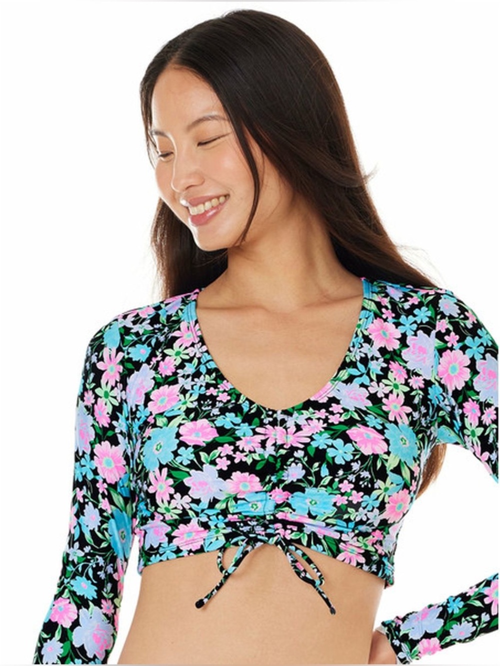Celebrity Pink Swim Cropped Long Sleeve Floral Swim Top Size Jr XL 15-17
